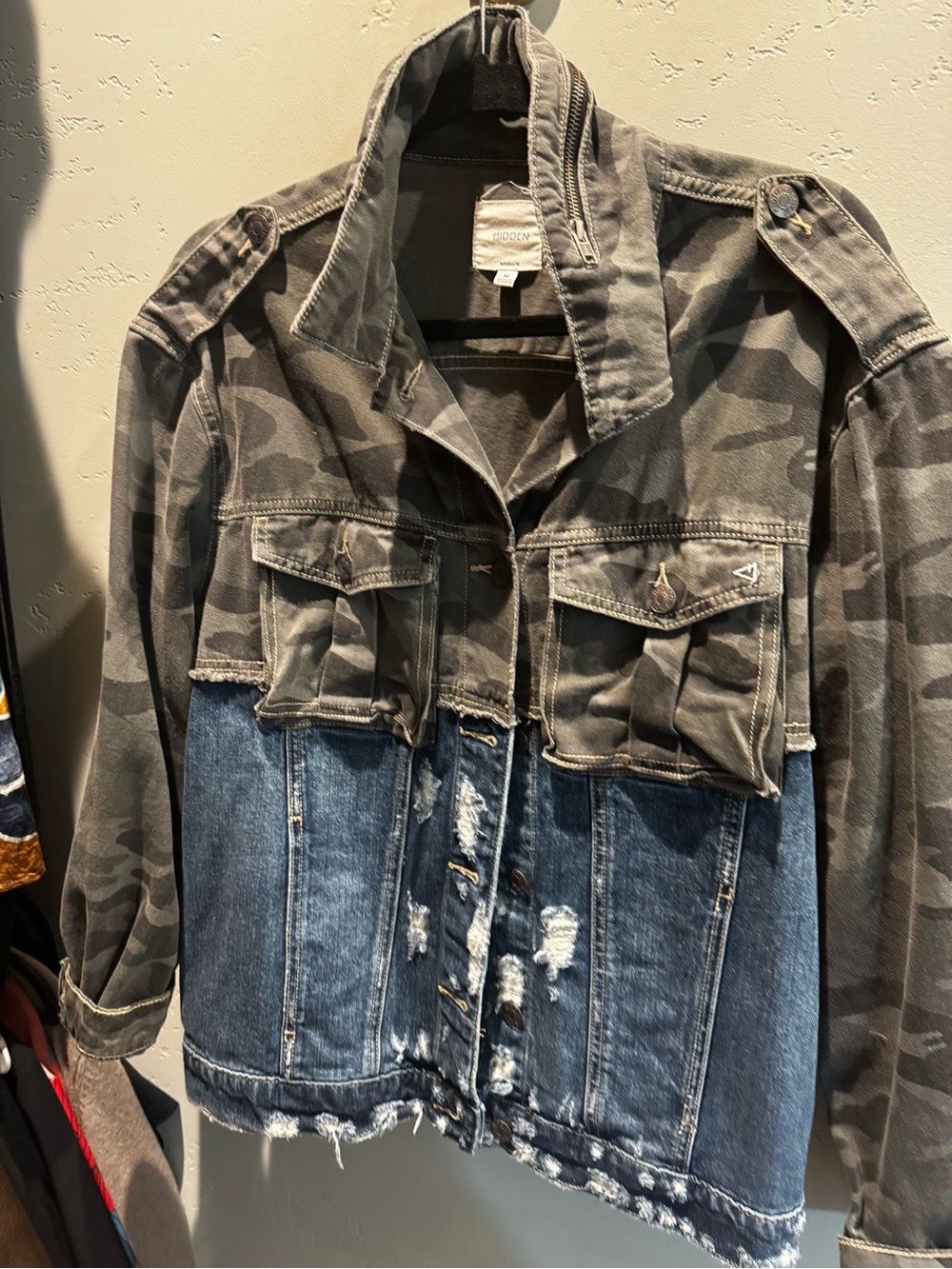 Two-Tone Camo & Denim Utility Jacket